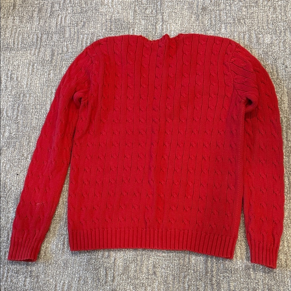 Polo Ralph Lauren Sport Red Cable-Knit Crewneck Sweater  Size M Cotton Vintage - Picture 7 of 9